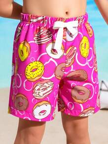 Young Boy Random Print Beach Shorts - Multicolor - View 1