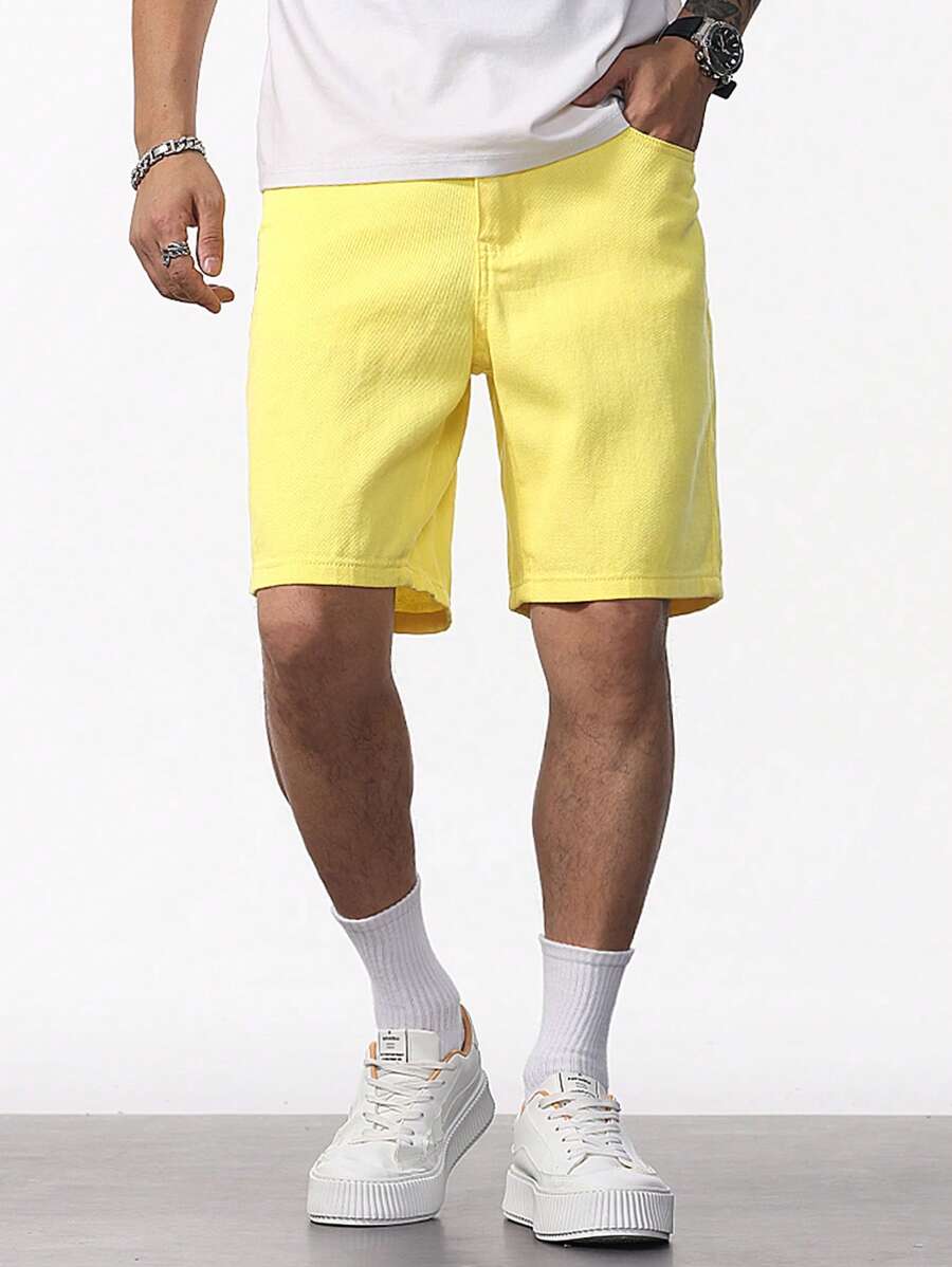 Manfinity Homme Herren lässige einfarbige Jeans-Shorts, Sommer