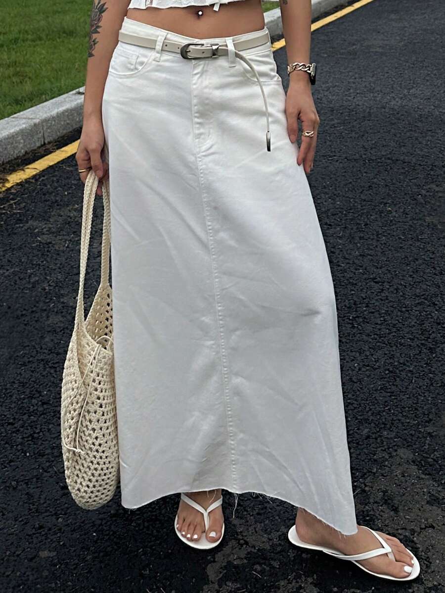 DAZY 女式纯色简约A字裙牛仔裙