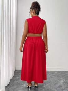 Elenzga Vestido largo y favorecedor de cintura alta, informal y sexy para mujer de talla grande - Burdeos - Ver 2