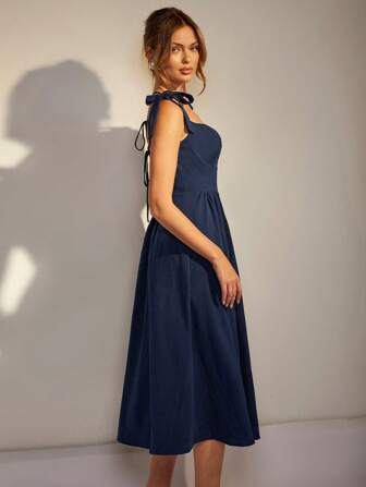 COSMINA Vestido midi sin mangas con escote cuadrado y espalda descubierta, moda de verano para mujer