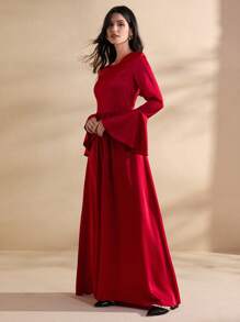 Graceveil Vestido elegante de manga larga acampanada y cuello redondo, de estilo francés, modesto, para mujer - Rojo - Ver 4