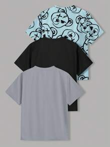 Bộ 3 áo thun tay ngắn cổ tròn in hình gấu dễ thương phong cách Hàn Quốc Nhật Bản cho bé trai, 3 màu, thích hợp cho ngày tựu trường - Nhiều màu - Xem 8