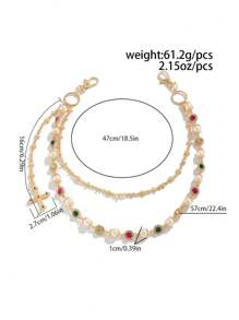 ROMWE Fairycore 1 chiếc dây thắt lưng pha lê và ngọc trai giả cổ điển, dây đeo quần chéo cho nữ, dùng để trang trí quần - Vàng - Xem 5