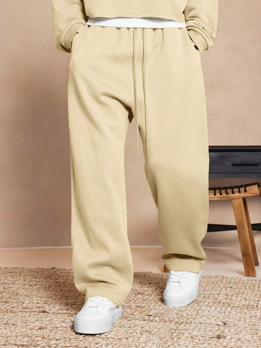 SUMWON 基本款低裆运动慢跑裤优质运动裤舒适家居服运动休闲街头服饰经典款裤子 - 杏色 - 查看 1