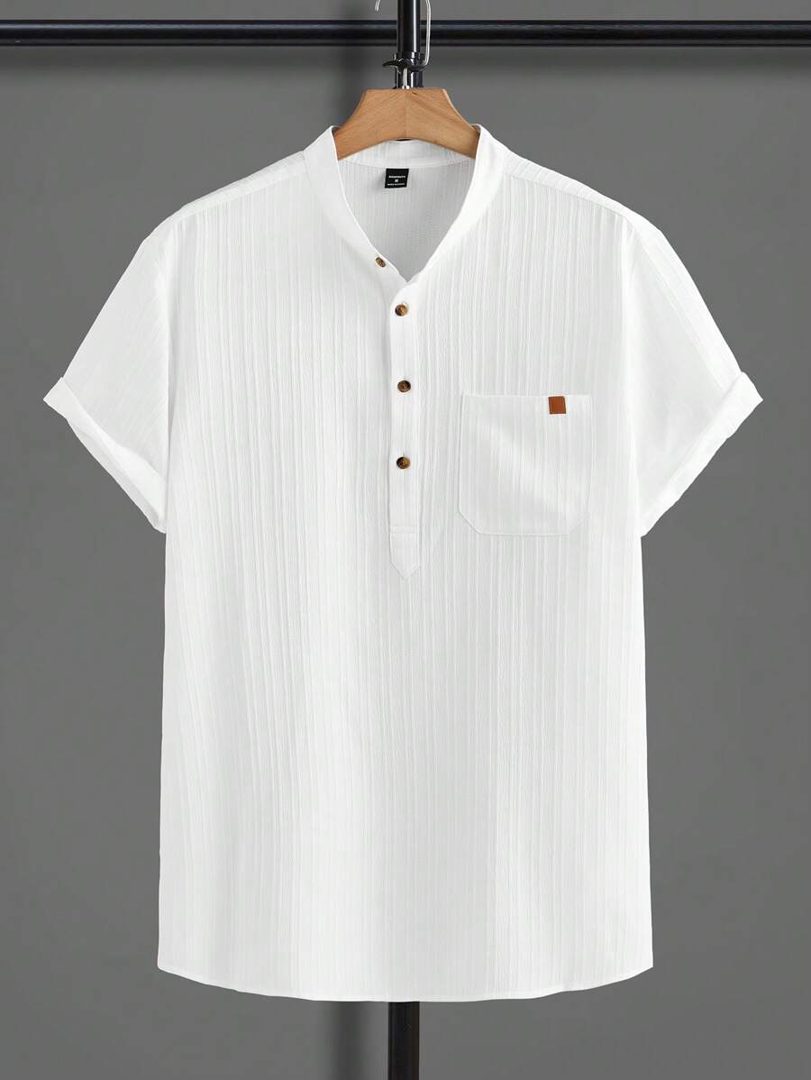 VIVINTIMO Men's Solid Color Simple Daily Short Sleeve Shirt Shirts For Men Polo Shirts For Going Out - White - View 1