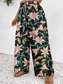 SHEIN Frenchy Plus Size Floral Print Casual Pants, Suitable For Summer,Summer Pants