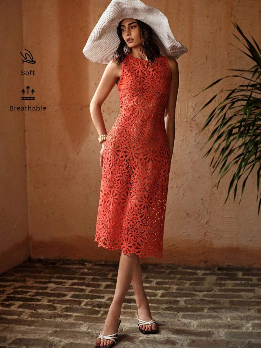 MOTF PREMIUM CUT OUT ZIPPER COVER UP DRESS FOR SUMMER BEACH VACATION - Orange - View 1