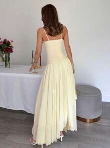 Siren Gaze Abito da spiaggia bohémien estivo 2025 - Abito lungo a sirena con scollo a V color giallo burro, orlo asimmetrico in chiffon leggero | Outfit da vacanza in isola e luna di miele per donna, abito da cocktail per festa in piscina e matrimonio, abiti per laurea e vacanza