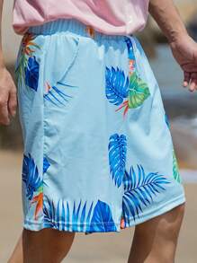Quần short đi biển họa tiết hoa màu xanh dành cho nam mùa hè, phong cách Hawaii - Màu xanh lam - Xem 7