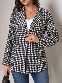 Chikora Plus Size Spring/Autumn Casual Houndstooth Blazer Graduation,Back To School,Teacher Outfits For Women - Black and White - View 1