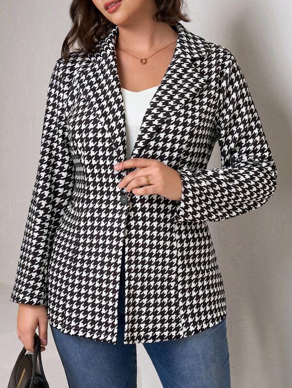 Chikora Plus Size Spring/Autumn Casual Houndstooth Blazer Graduation,Back To School,Teacher Outfits For Women
