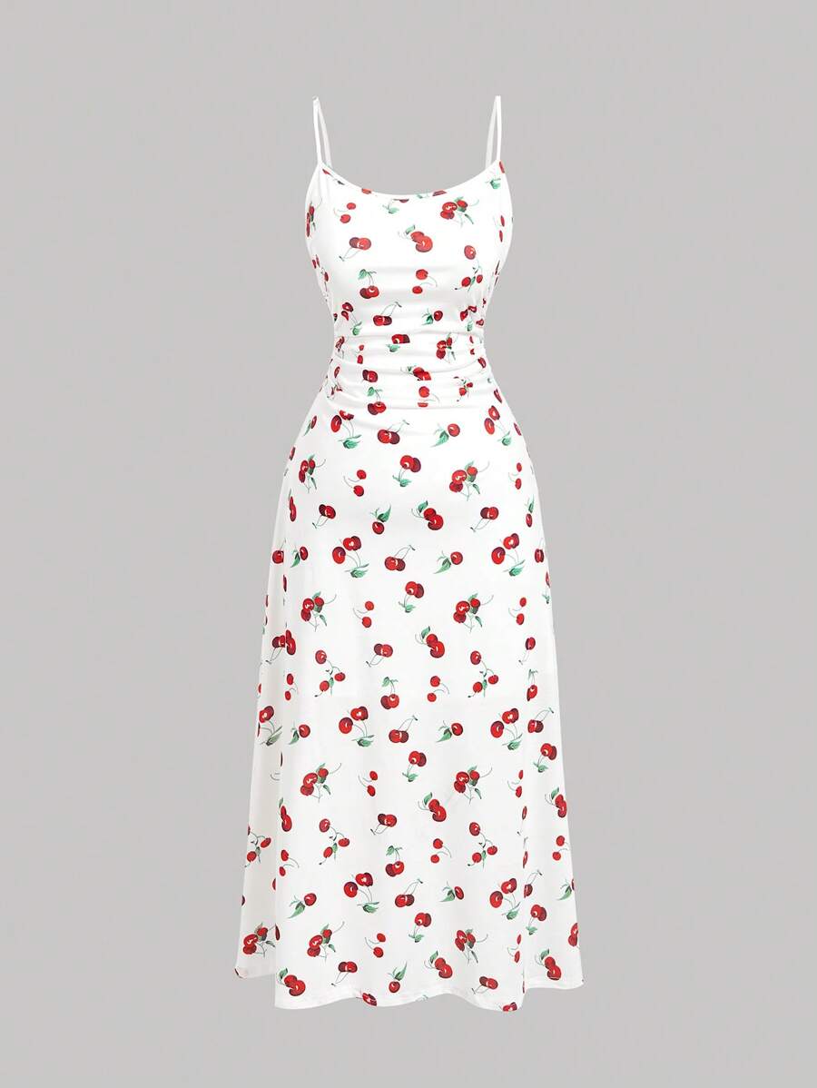 SHEIN MOD Váy dây điều chỉnh Cherry Decor cỡ lớn cho nữ - trắng - Xem 1