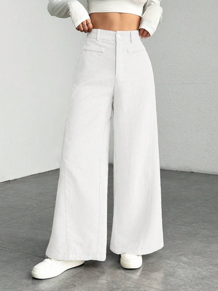 SHEIN PETITE Women's Casual Loose Low Waist Wide Leg Solid Color Pants,Cargo Pants ,Petite Women - White - View 5