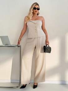 Auralis Plus Size Summer Outfits For Women Professional Women Clothes Women Business Casual Woman Office Outfits For Women Work Clothes Women Birthday Outfits For Women Church Outfits Women Airport Outfit For Women Teacher Outfits For Women Old Money Style Women Elegant Casual Solid Color Bandeau Top Off The Shoulder Top And Casual Pants 2 Pieces Set