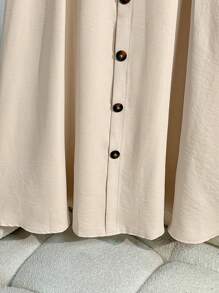 Franclia 时尚休闲百搭 A 字形褶皱纯色年轻女士裙子，春夏 - 杏色 - 查看 4