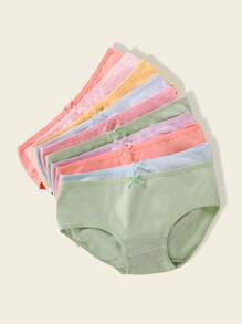 10 件套 青少年女孩彩虹马卡龙色柔软棉质内裤 带蝴蝶结装饰 - 彩色 - 查看 5
