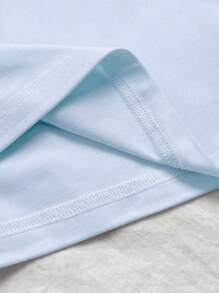 SHEIN EZwear Damskie letnie swobodne koszulki z nadrukiem graficznym i dekoltem w serek, z krótkim rękawem - Niebieski - Zobacz 6