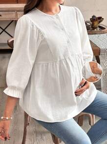 SHEIN Maternity Casual Solid Color Round Neck Long Sleeve Shirt