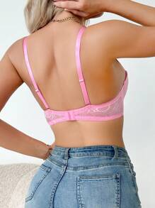 1/2 Cup Push-Up Pink Floral Elegant Bra, Comfortable Daily Wear Underwear Women - Pink - View 2