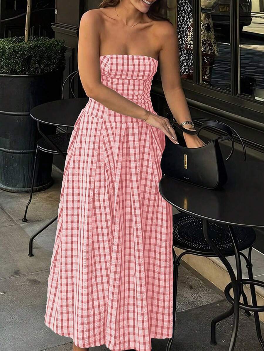 INAWLY 女士露肩连衣裙，夏季时尚 - 粉色 - 查看 1