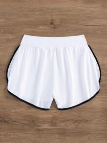 SHEIN Swim Springbreak 女款撞色运动休闲沙滩短裤 - 白色 - 查看 6