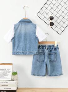 SHEIN Explorewe Young Boys Denim Two Pieces Outfits - Medium Wash - View 2