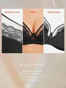 LUVLETTE Woman Lingerie Lounge Curve Sheer Full Coverage Support&Breathable Underwire Sexy Unlined Black Lace Elegance & Mesh Minimizer Bra Bridal Intimates