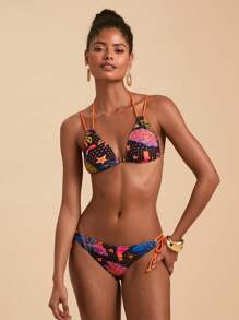 Travachic Conjunto de bikini para mujer con estampado de plantas tropicales, conjunto de ropa de verano para mujer, trajes de baño de mujer, trajes de baño de mujer, atuendos de playa para mujer