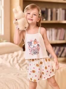 SHEIN 3 Sets Girls Cartoon Camisole & Shorts Pajama Sets - Pink - View 14