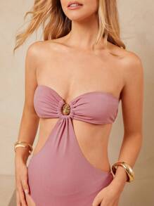 L'Amorae Body elegante y sexy sin tirantes con corte y detalles de concha de mar dorados, ideal para verano, vacaciones, cumpleaños o 4 de julio