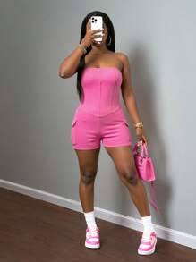 Slaydiva Monos para mujeres talla grande 2025 Nuevos llegados de verano, para festival de música, Pascua, Día de San Patricio, estilo occidental, estilo nómada, fiesta de cumpleaños, temporada de graduación, uso estudiantil, casual diario, versátil básico, ocio, viaje en crucero, playa, tomar el sol, de moda, ropa urbana, sin tirantes, a rayas, bolsillo cargo, tela texturizada, magenta