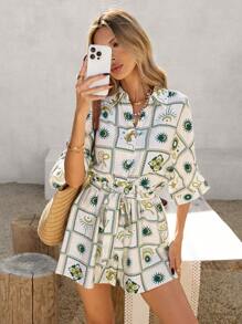 Vivid Eden Women's Casual Allover Print Romper,Vacation Style, Women Summer Clothing - Multicolor - View 3