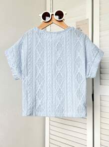 SHEIN Tween 女童宽松休闲圆领套头短袖 T 恤，纹理面料