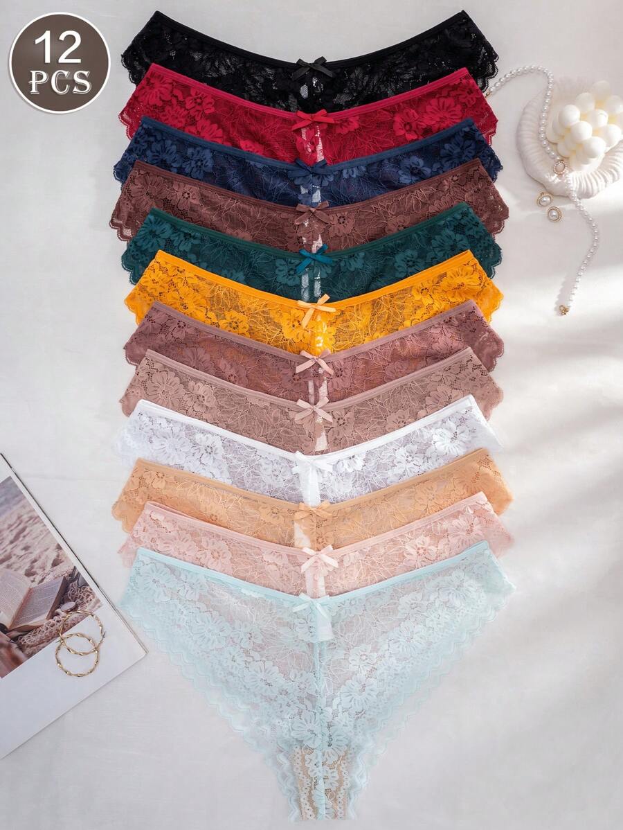 SHEIN 12pcs/Pack Plus Size Lace Seamless Comfort Triangle Panties - Multicolor - View 1