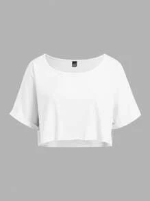 SHEIN EZwear 2pcs/Set Women's Loose Knitted One-Shoulder T-Shirt - Black and White - View 3