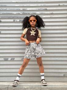 Coolane Kids 树枝图案春夏青少年女孩街头服饰图案毛衣短裤