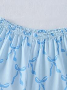 女童蝴蝶结装饰短袖上衣和短裤两件套家居服