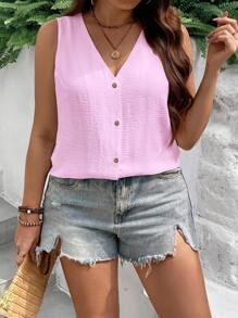 EMERY ROSE 大码休闲纯色无袖衬衫