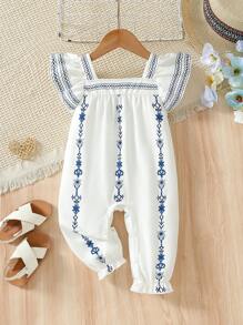 SHEIN Playful Pals Baby Girl Elegant Geometric Print Jumpsuit, Spring/Summer - Multicolor - View 2