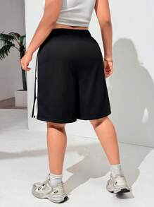 SHEIN EZwear Plus Size Black & White Loose Fit Slit Athletic Biker Shorts For Summer