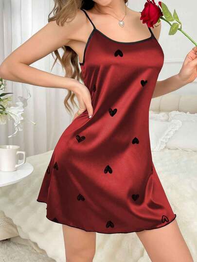 Minimalist Heart Print Camisole Nightdress, able Luxeloungewear view 5