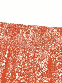 SHEIN LUNE Plus Size Women Plant Print Drawstring Waist Shorts - Orange - View 5