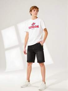 Tween Boy Letter Print Round Neck Short Sleeve T-Shirt, Summer - White - View 1