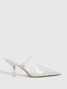 CUCCOO SZL Tacchi alti donna con strass, punta appuntita e tallone scoperto, scarpe trasparenti e traforati, eleganti e sexy, décolleté chiusi con punta a punta e slip-on