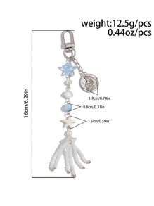 ROMWE Fairycore 时尚海洋风格蓝色钥匙扣，带海星、贝壳、串珠流苏装饰、包包吊坠、手机挂饰，适合送给朋友、生日礼物