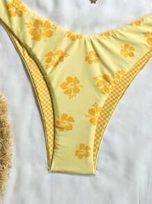 Swim Mod 2pcs/Set Summer Holiday Random Gold Flower Print Halter Triangle Bra And High-Cut Swim Briefs Sexy Yellow Bikini Set - Yellow - View 3