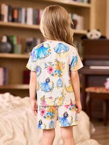 SHEIN Set de 3 piezas de pijama con diseño de dibujos animados para niñas pequeñas, ropa de dormir para el hogar - Blanco - Ver 2