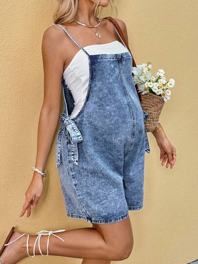 SHEIN Maternity Blue Denim Overalls With Straps And Jumpsuit,Summer Tops / Summer Outfits For Women / Summer Clothes Mother's Day,4th Of July,Beach Outfits For Woman,Blue,Beach Outfits For Maternity,Summer/Summer Outfits For Women, Suitable For Parties, Holidays, Dates, Valentine's Day, Afternoon Tea, Suitable For Summer,Spring Summer Vacation Beach Outfits Fashion Outfits,Mother Day/Mom/Mother/ Mommy/Mother's Day/Mama/Mum/Mother's Day Gift ﻿