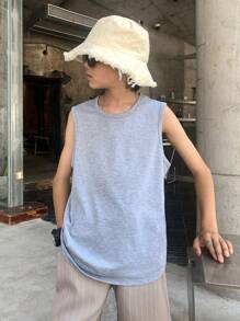 SHEIN Tween Boys' Casual Graphic Print Sleeveless Vest, Sporty Streetwear Punk Rock Preppy Style For Daily Wear, Party, Music Festival, Suitable For Spring & Summer
